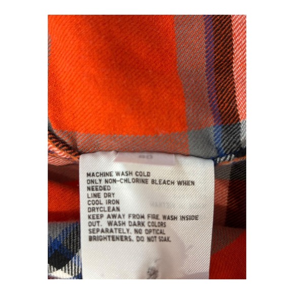 Uniqlo Top Womens XL Orange Plaid Flannel‎ Contrast Collar Pockets Lightweight - Picture 8 of 8